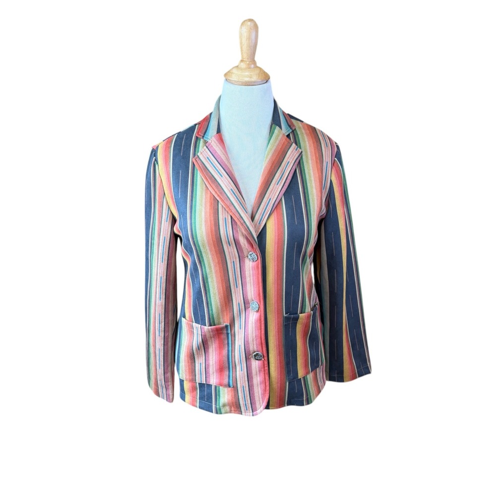 Colorful Striped Blazer Jacket Women Large Suede Feel Bohemian